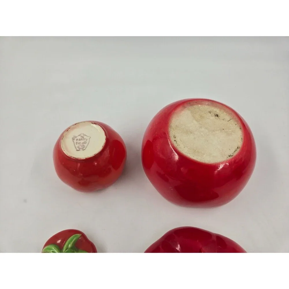 1940's Vtg Pantry Parade Ceramic Tomato Lidded Sugar Jar & Container Set of 2